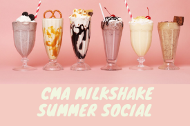 Pink background with 6 milkshake assortments and title of event